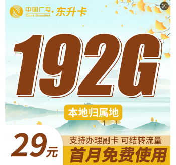 广电东升卡29元192G通用流量（流量支持结转）